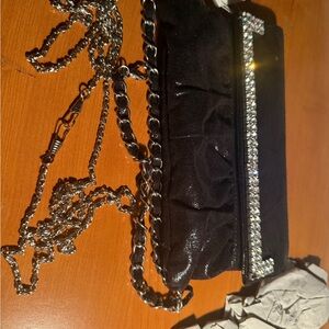 Elegant Black Evening Clutch with Silver Chain